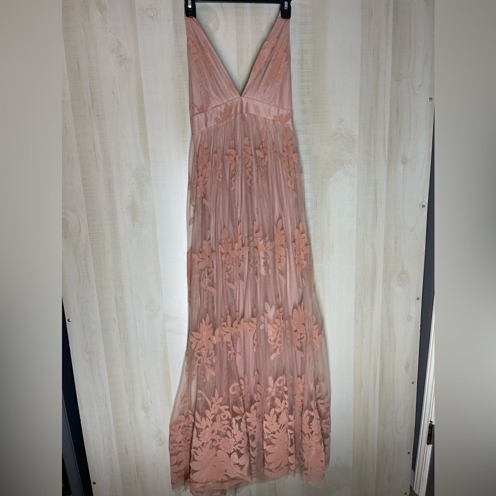 Dainty Houligan blush maxi dress spaghetti straps velvet flocking wedding small - Picture 4 of 16